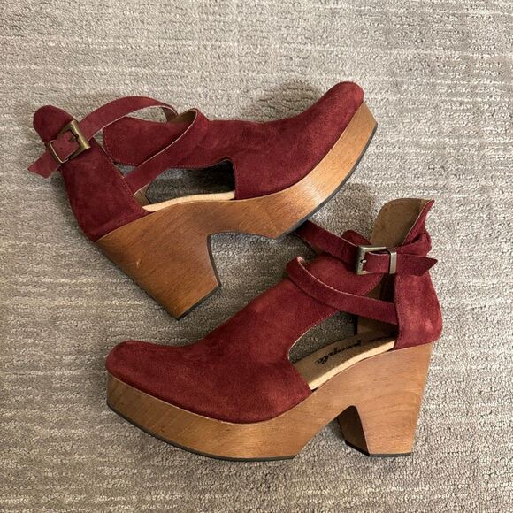Free People Cedar Clog Wooden Platform Heel Leather Straps Maroon EU40/10 - Picture 1 of 10